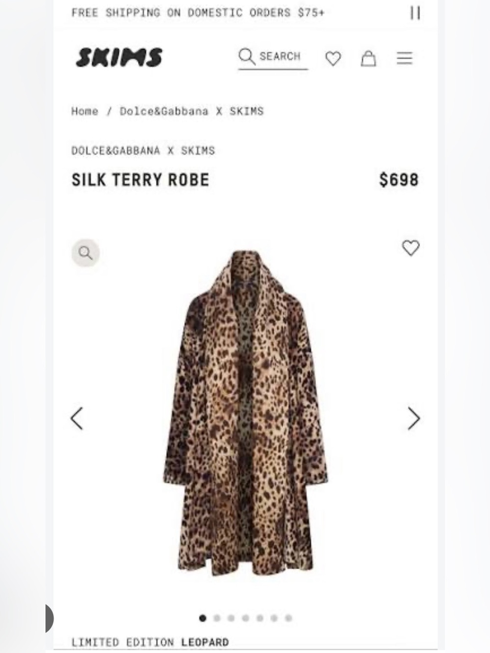 SKIMS Dolce & Gabbana Silk Terry Robe